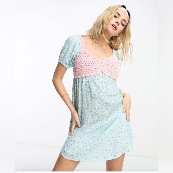 ASOS Pink and Blue Floral Mini Dress - Picture 1 of 8